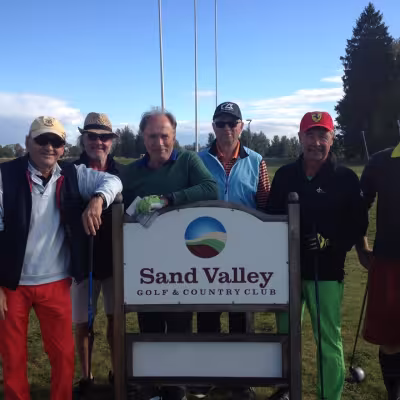 Puola, Sand Valley 2015: 1. tee, vasemmalta Timo Viljamaa (CM), Jan Lehtipalo (JJ), Risto Ikäheimo (JJ), Alpo Klasila (JJ), Tapio Korkka (CM) ja Tuomo Kukko (CM)